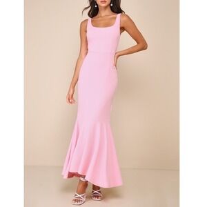 NWT Lulus Romantic‎ Destiny Light Pink Square Neck Trumpet Maxi Dress Large